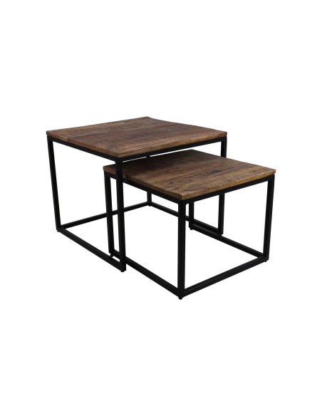 Double table basse industrielle en manguier et métal noir
