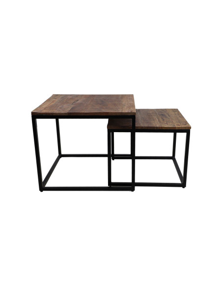 Double table basse industrielle en manguier et métal noir