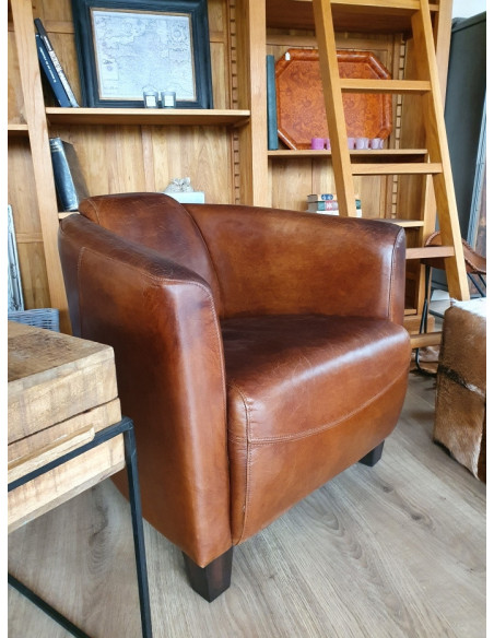 Fauteuil club en cuir brun vieilli Georgio
