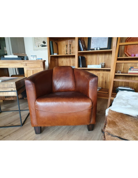 Fauteuil club en cuir brun vieilli Georgio