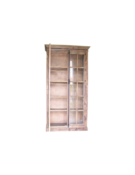 Armoire vitrine en pin vieilli