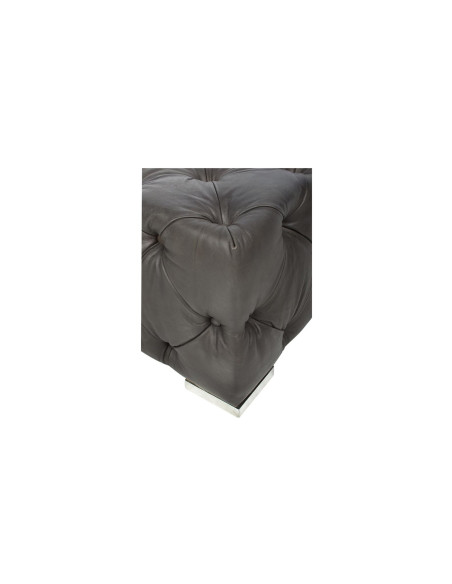 Pouf cube gris capitonné en cuir