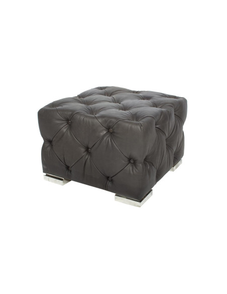 Pouf cube gris capitonné en cuir
