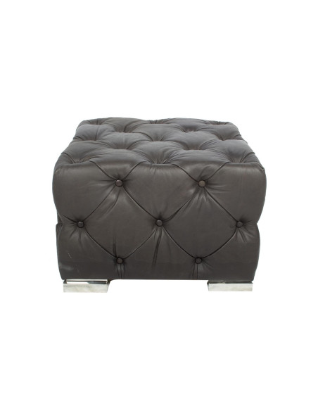 Pouf cube gris capitonné en cuir