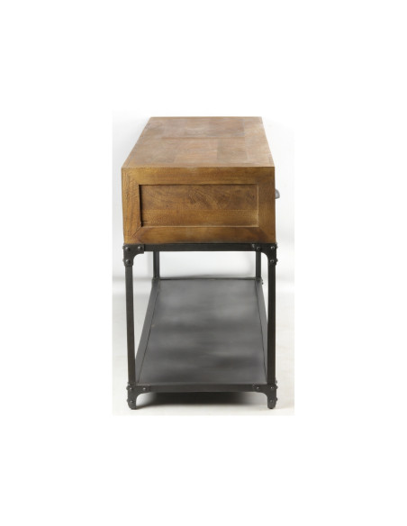 Console indus en manguier et métal gris