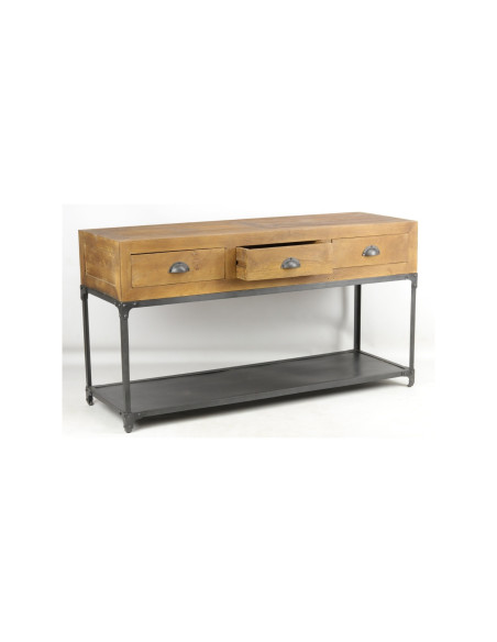 Console indus en manguier et métal gris