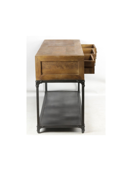 Console indus en manguier et métal gris