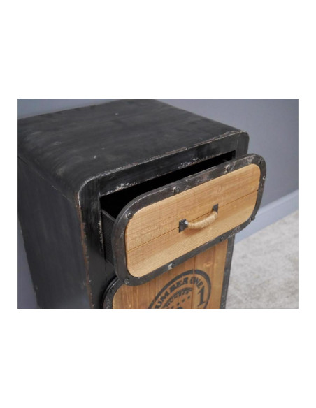 Table de chevet style indus en métal et bois