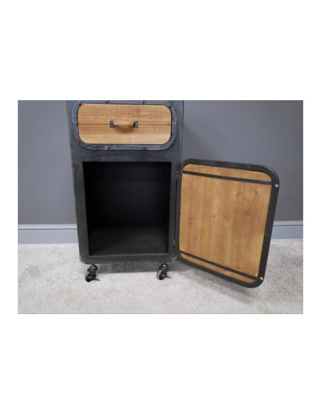 Table de chevet style indus en métal et bois