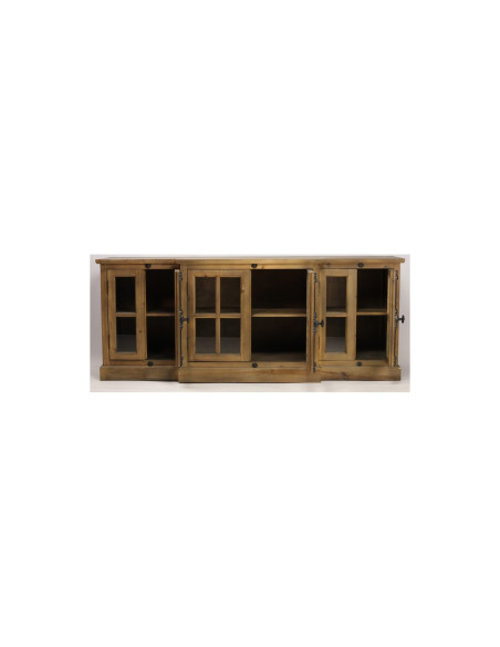 Enfilade en pin recyclé vitrée