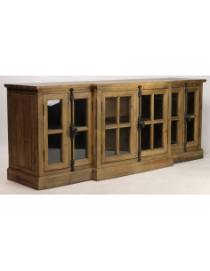 Enfilade en pin recyclé vitrée