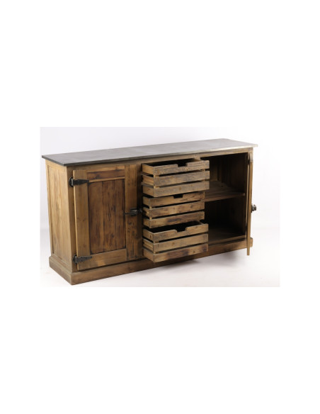 Buffet industriel avec cagettes