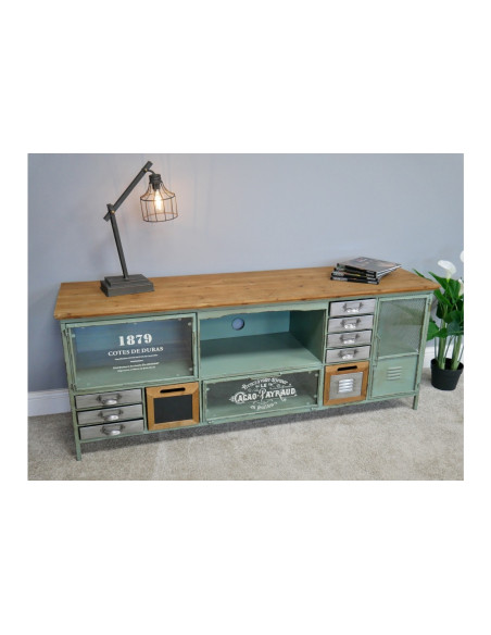 Meuble TV en métal multi-rangements 155cm