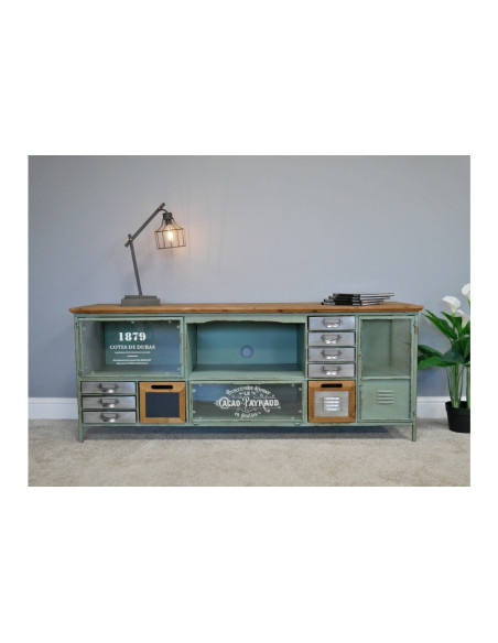 Meuble TV en métal multi-rangements 155cm