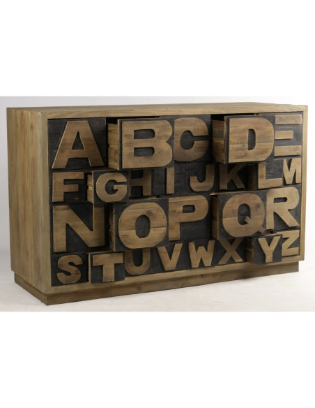Buffet alphabet en pin vieilli