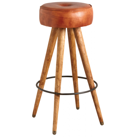 Tabouret en cuir et pieds en bois Tabouret en cuir et pieds en bois