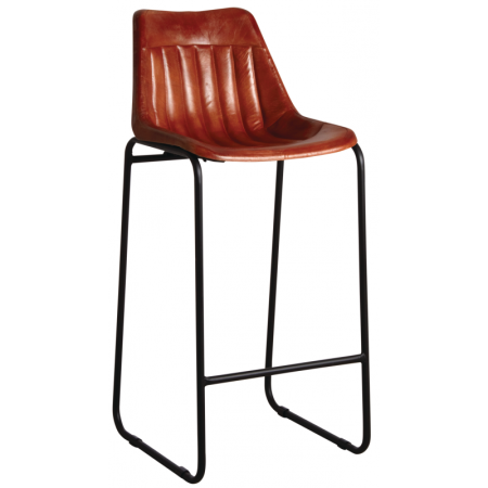 Tabouret de bar en cuir marron avec... Tabouret de bar en cuir marron avec...