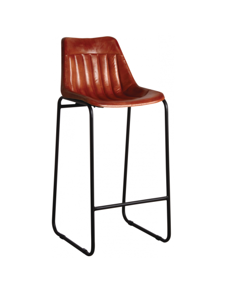 Tabouret de bar en cuir vintage avec pieds en métal