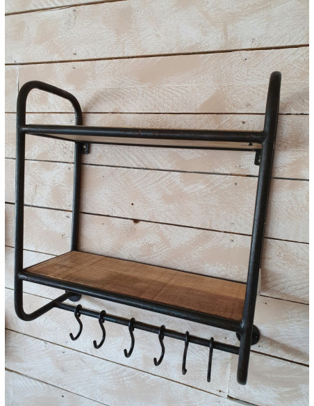 Etagère murale double avec crochets