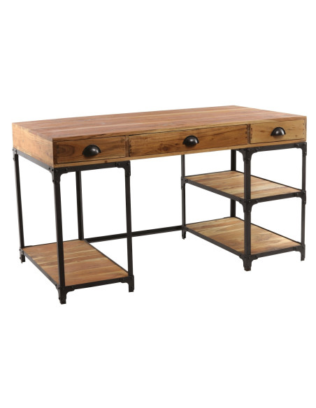 Bureau indus vintage en bois et métal