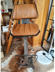 Tabouret de bar en cuir et...