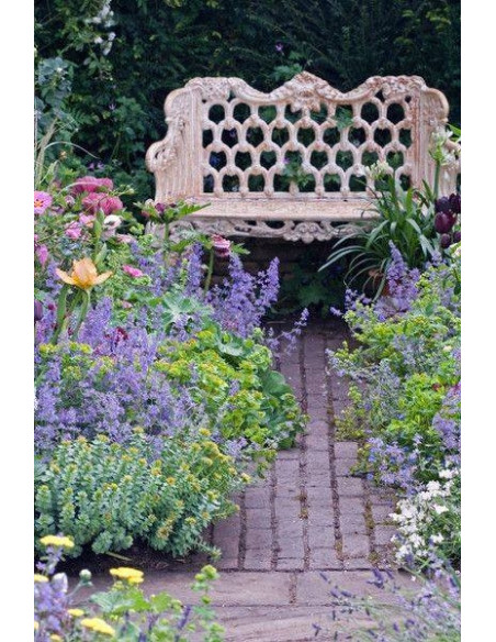 Banc de jardin en fonte blanc vieilli effet rouillé