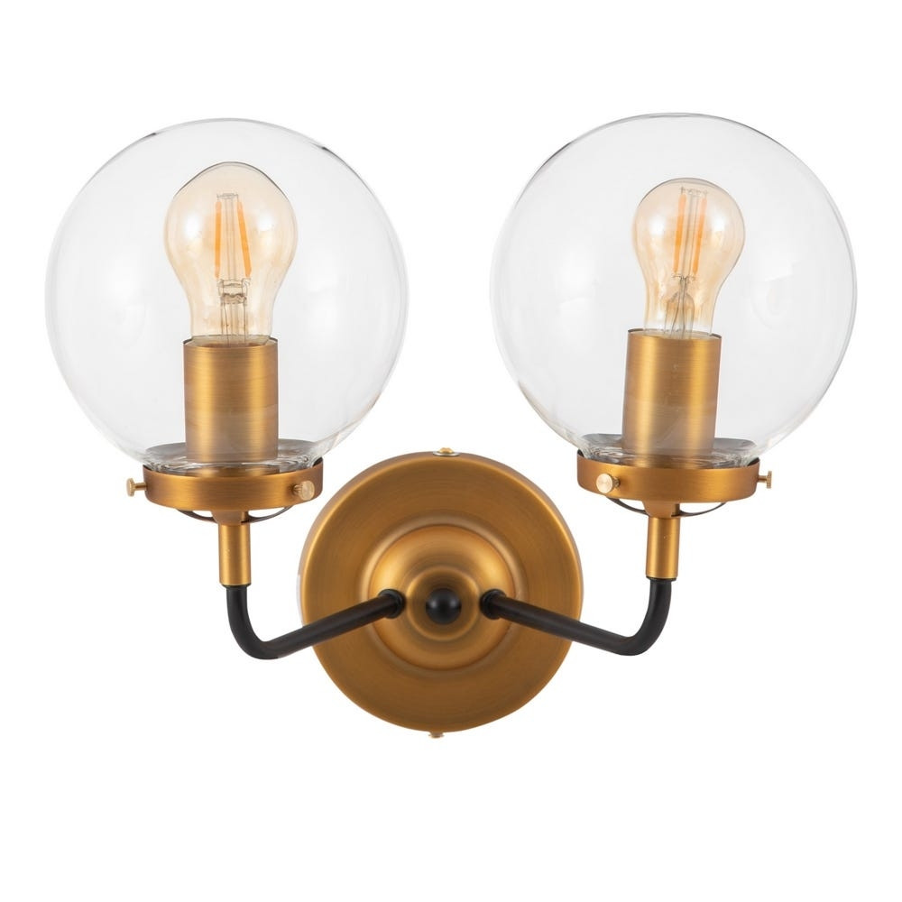 Lampe en métal doré et 3 globes en verre blanc, Maisons du Monde