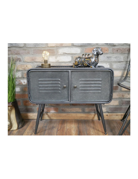 Chevet en métal gris double porte style Indus