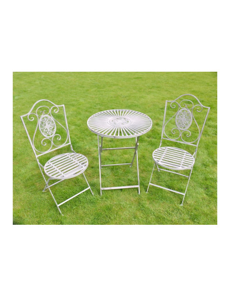 Ensemble de jardin avec 2 chaises pliables en métal vieilli