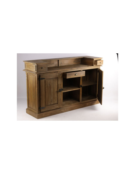 Bar comptoir en bois massif recyclé avec porte style glacière