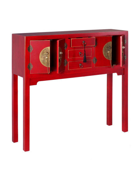 Console 4 portes et 3 tiroirs style Chinois Rouge
