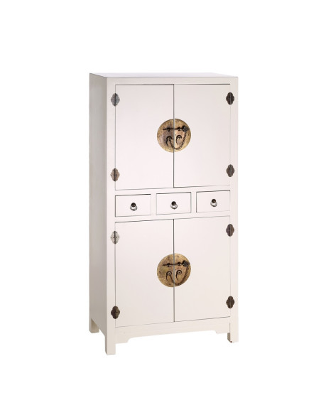 Armoire asiatique 4 portes 3 tiroirs Blanche