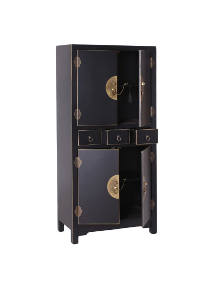 Armoire asiatique 4 portes 3 tiroirs Noire