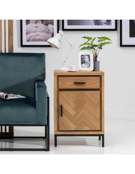 Table de chevet bois et noir moderne