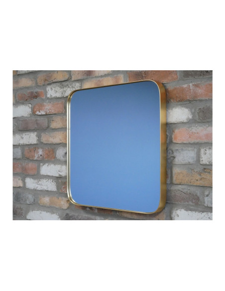 Miroir carré en métal doré avec bouts arrondis