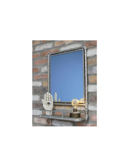 Miroir industriel avec étagère en métal effet antique