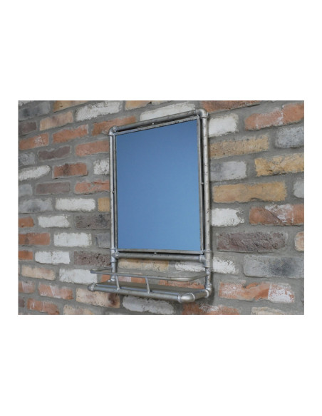 Miroir industriel avec étagère en métal effet antique