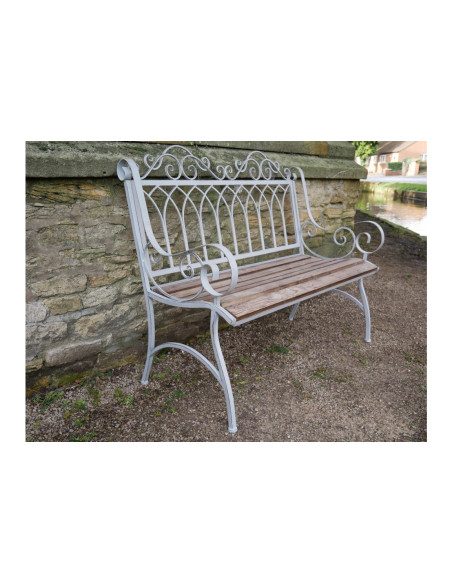 Banc de jardin en métal avec assise bois effet antique