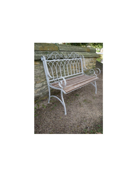 Banc de jardin en métal avec assise bois effet antique