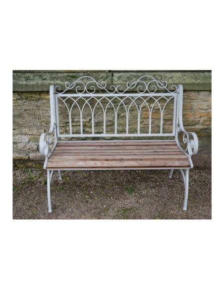 Banc de jardin en métal avec assise bois effet antique