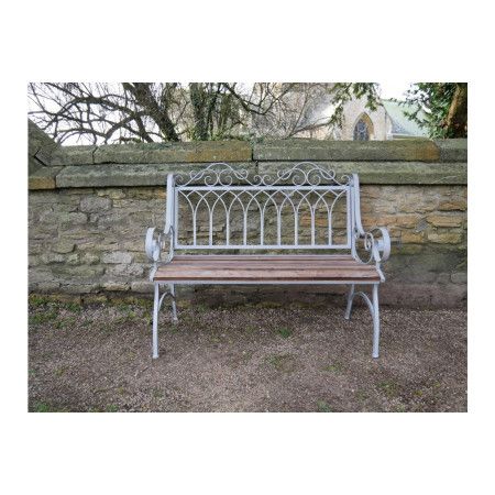 Banc de jardin en métal avec assise bois effet antique