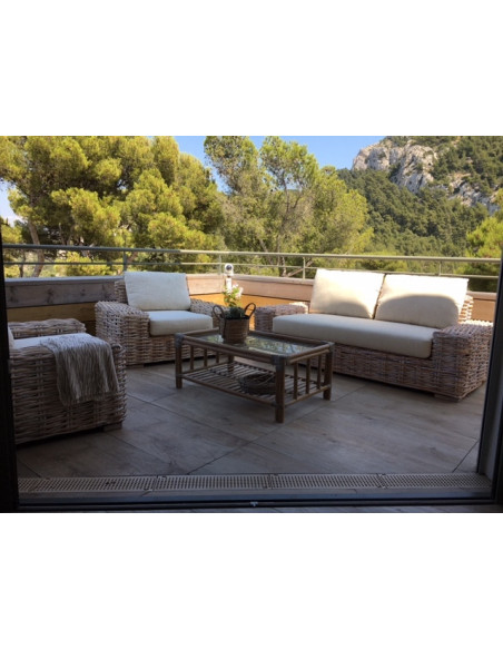 Canapé en rotin blanc 3 places