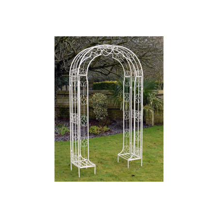 Arche de jardin en métal blanc vieilli