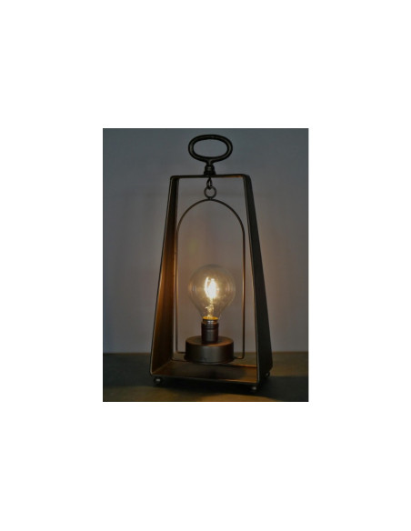 Lanterne à poser design en métal doré avec ampoule