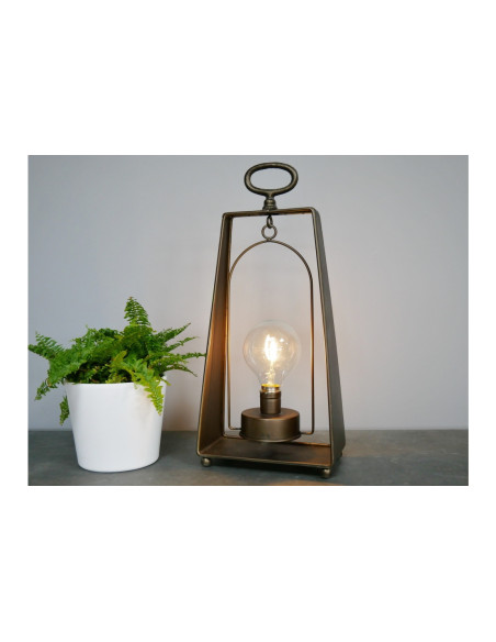Lanterne à poser design en métal doré avec ampoule