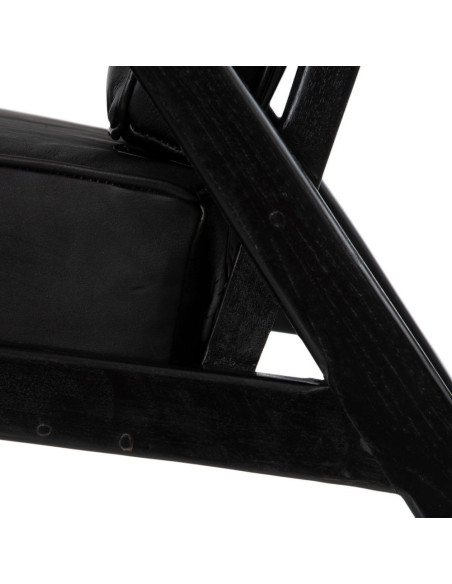Fauteuil confortable noir en teck et cuir