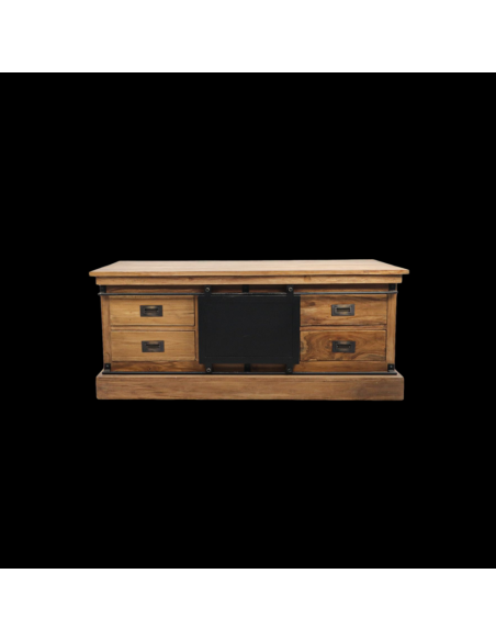 Meuble TV en teck recyclé avec porte coulissante Darwin