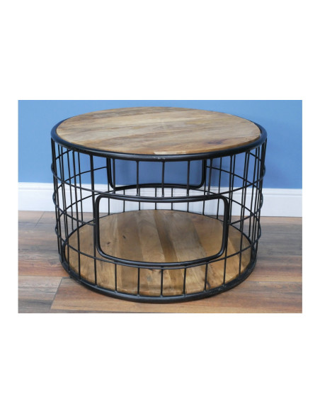 Table basse ronde double plateau bois