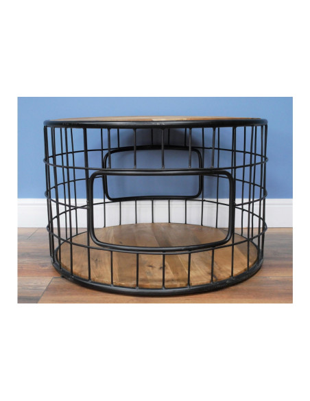 Table basse ronde double plateau bois