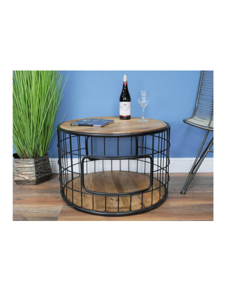 Table basse ronde double plateau bois